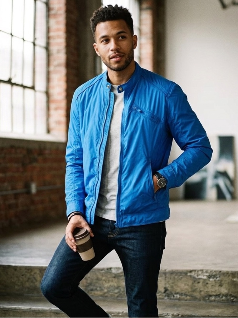Report Collection Men's Racer Windbreaker Jacket - Electric Blue - Size S